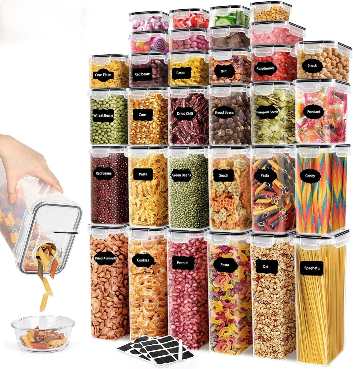 64 PCS Airtight Food Storage Containers With Lids BPA Free,6 Pack With Pouring Spout Cereal