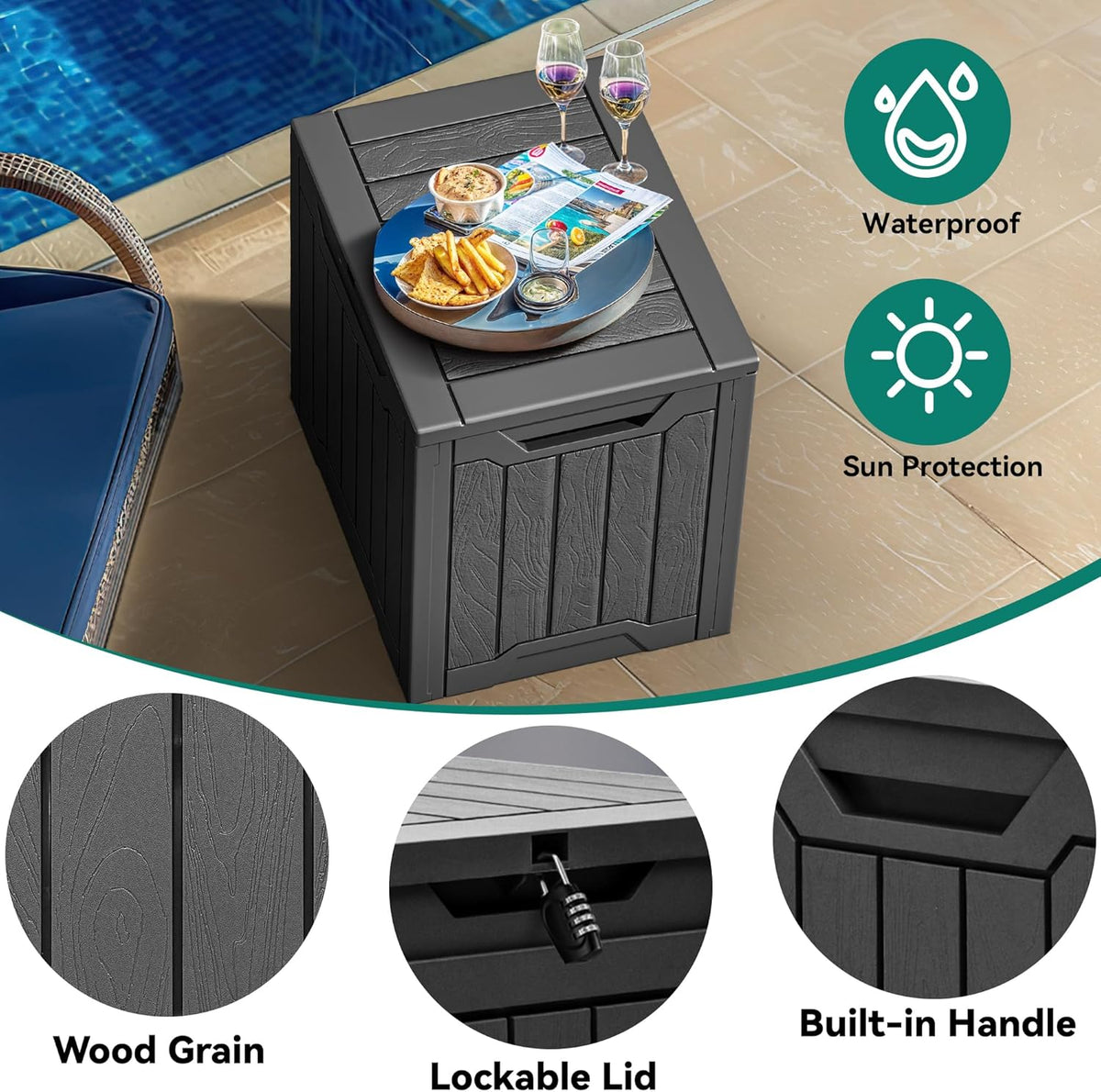 YITAHOME 31 Gallon Resin Deck Box Outdoor Storage Box and Waterproof Package Delivery Box with