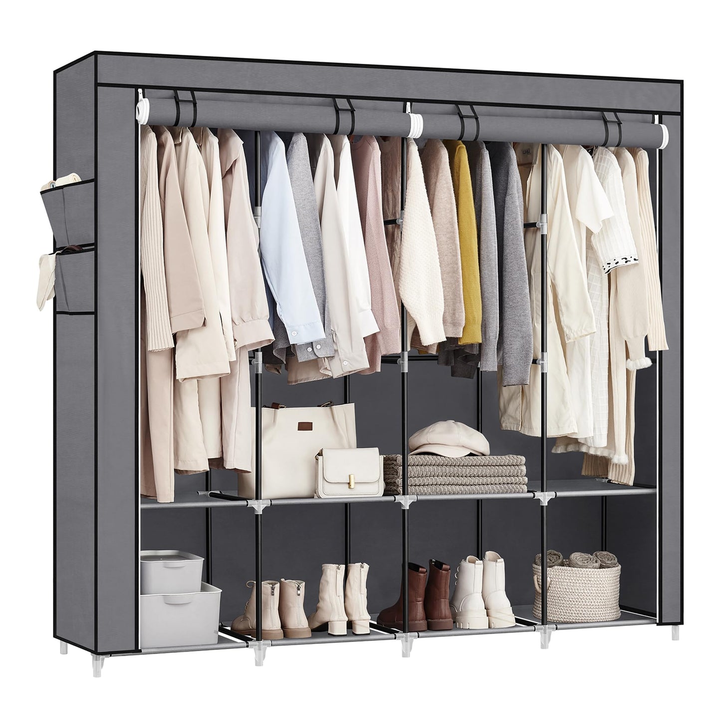 SONGMICS Portable Closet with Cover, 4 Hanging Rods and Shelves