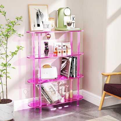 Clear Bookshelf, Acrylic Bookcase with Open Book Shelf Console Table for Entryway Office (4 Tier