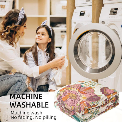 Boho Throw Blanket for Bed - 100% Pure Cotton Ultra Soft Rustic Quilt - Farmhouse Decor Bed