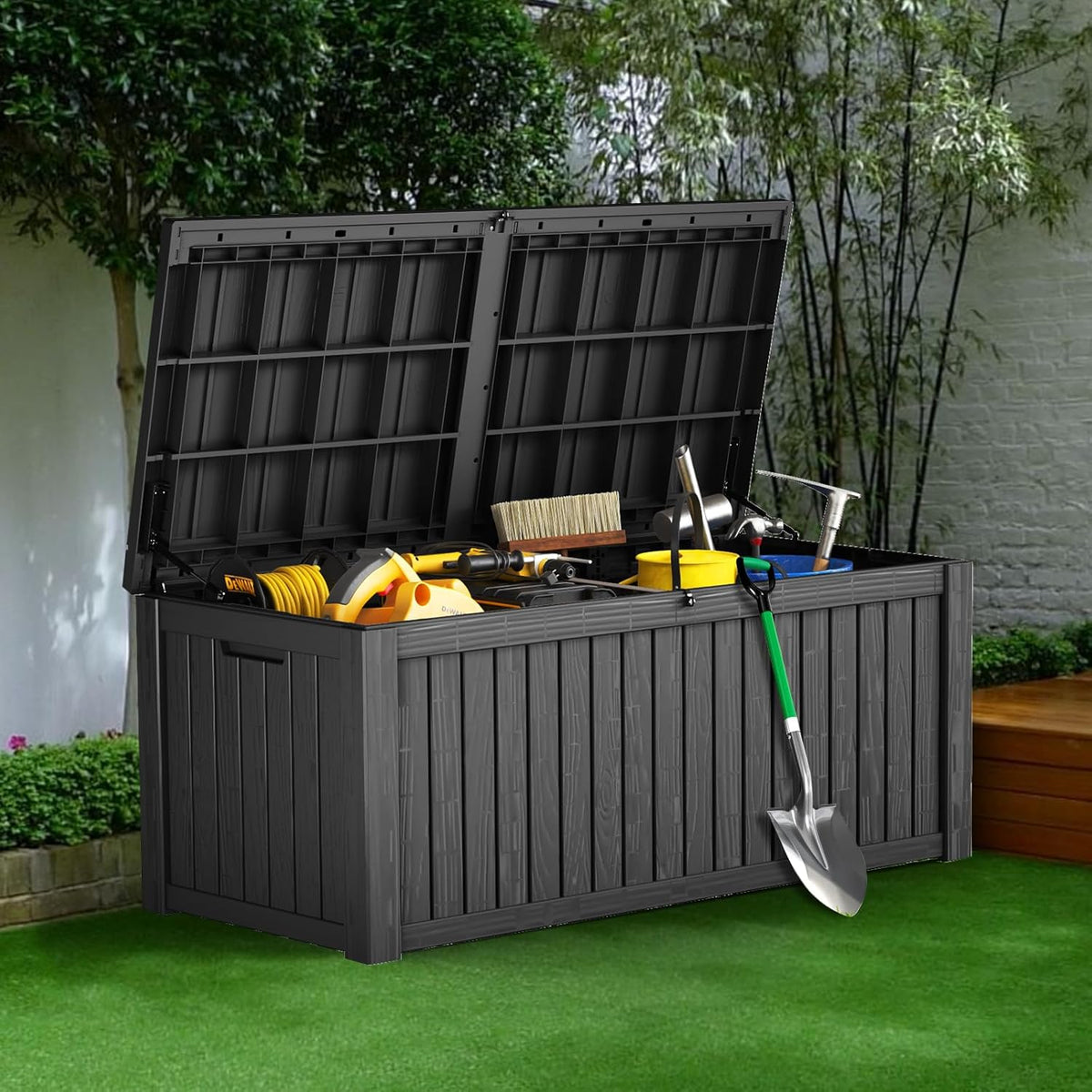 180 Gallon Outdoor Storage Box Waterproof Lockable Resin Deck Box Large, Patio Storage Bin for Pool