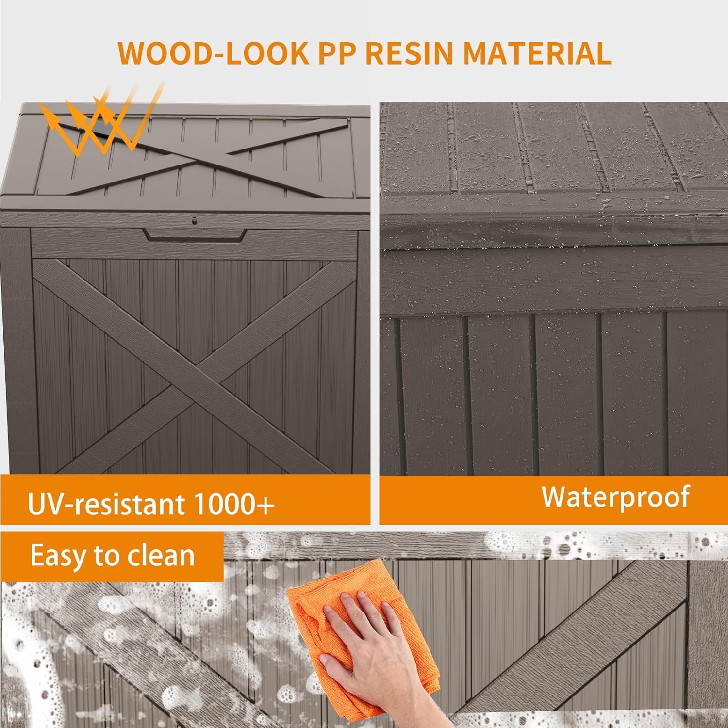 Vixzen 32 Gallon Outdoor Deck Box,Lockable Resin Waterproof Storage Box,UV Resistant,Weather