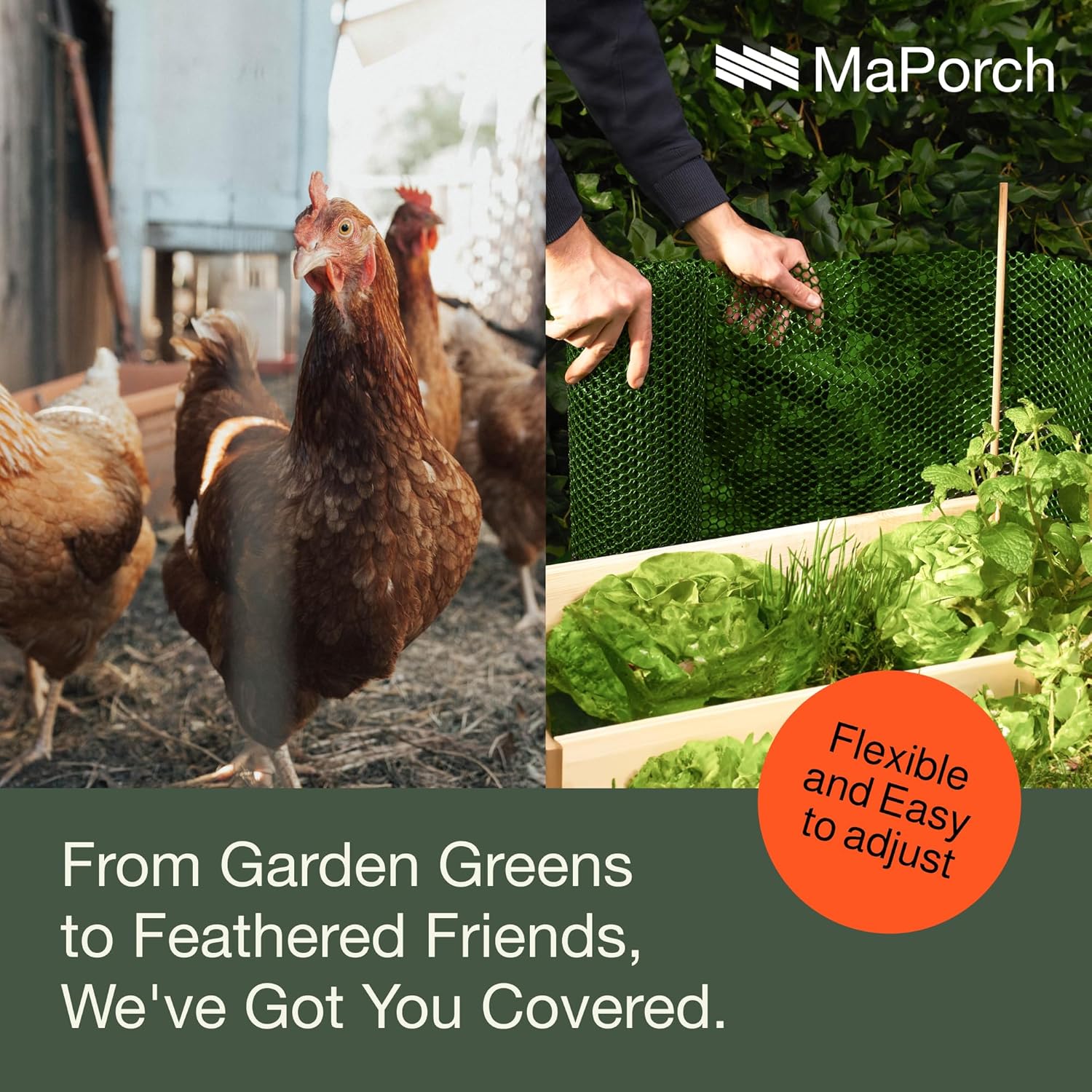 MaPorch Plastic Wire Mesh Fence - Hunter Green, 15.71" x 10 ft - Plastic Chicken Wire Fencing for