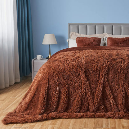 GONAAP Fuzzy Faux Fur Throw Blanket Queen Size Coffee Super Soft Cozy Plush Fuzzy Shaggy Blanket