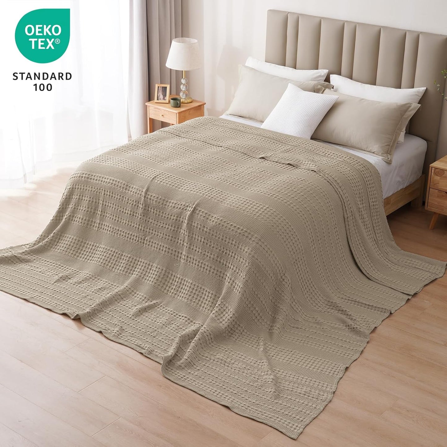 PHF 100% Cotton Waffle Blanket Oversized King 120"x120", Lightweight Breathable Extra Large 10'x10'