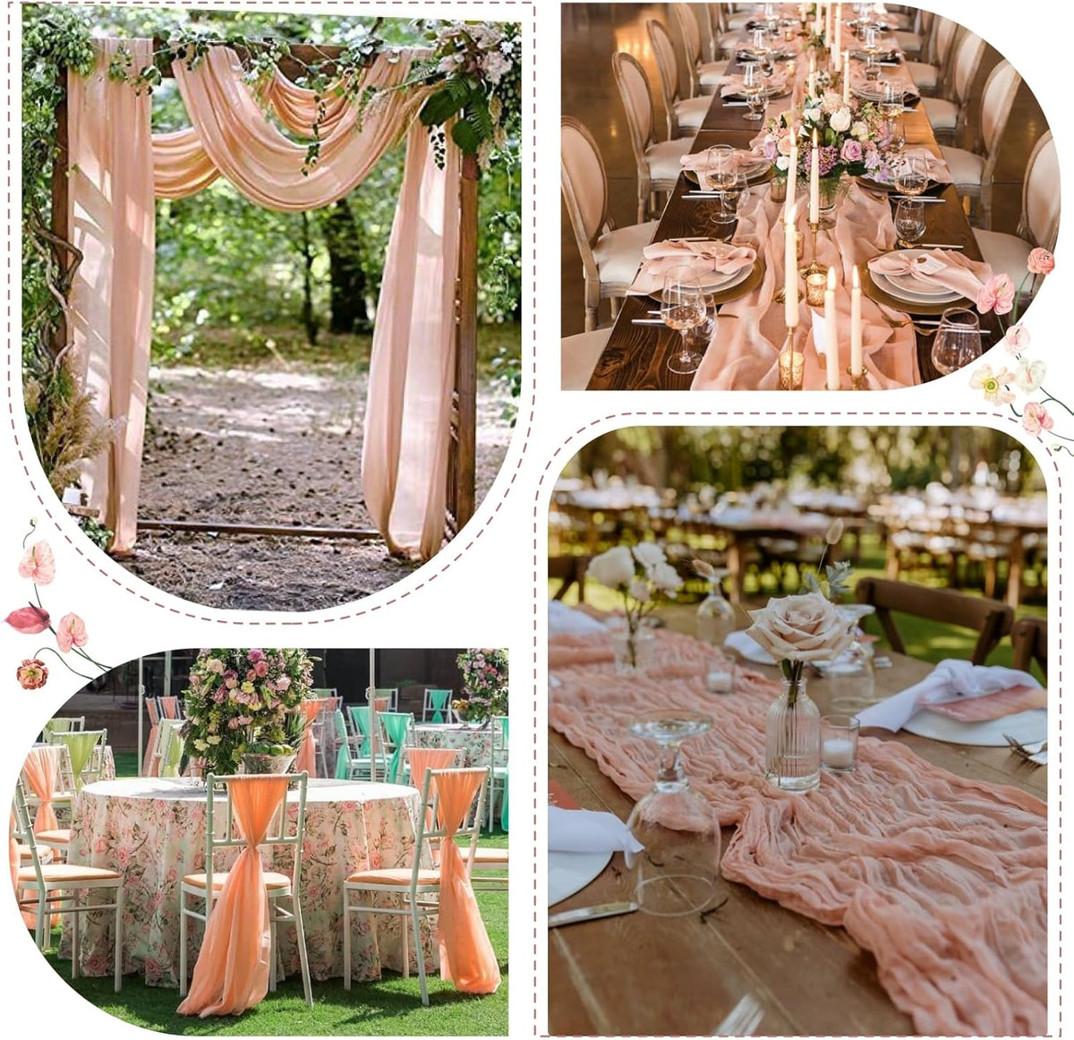 Sioloc 10 Pack Peach Coral Cheesecloth Table Runner Fall Autumn Decor for Home 10ft Table Cloth for