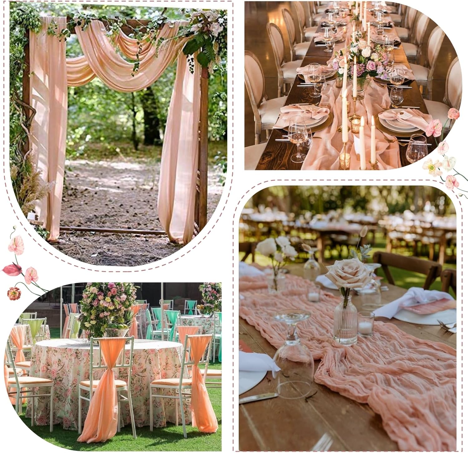 Sioloc 5 Pack Peach Coral Cheesecloth Table Runner Fall Autumn Decor for Home 10ft Table Cloth for