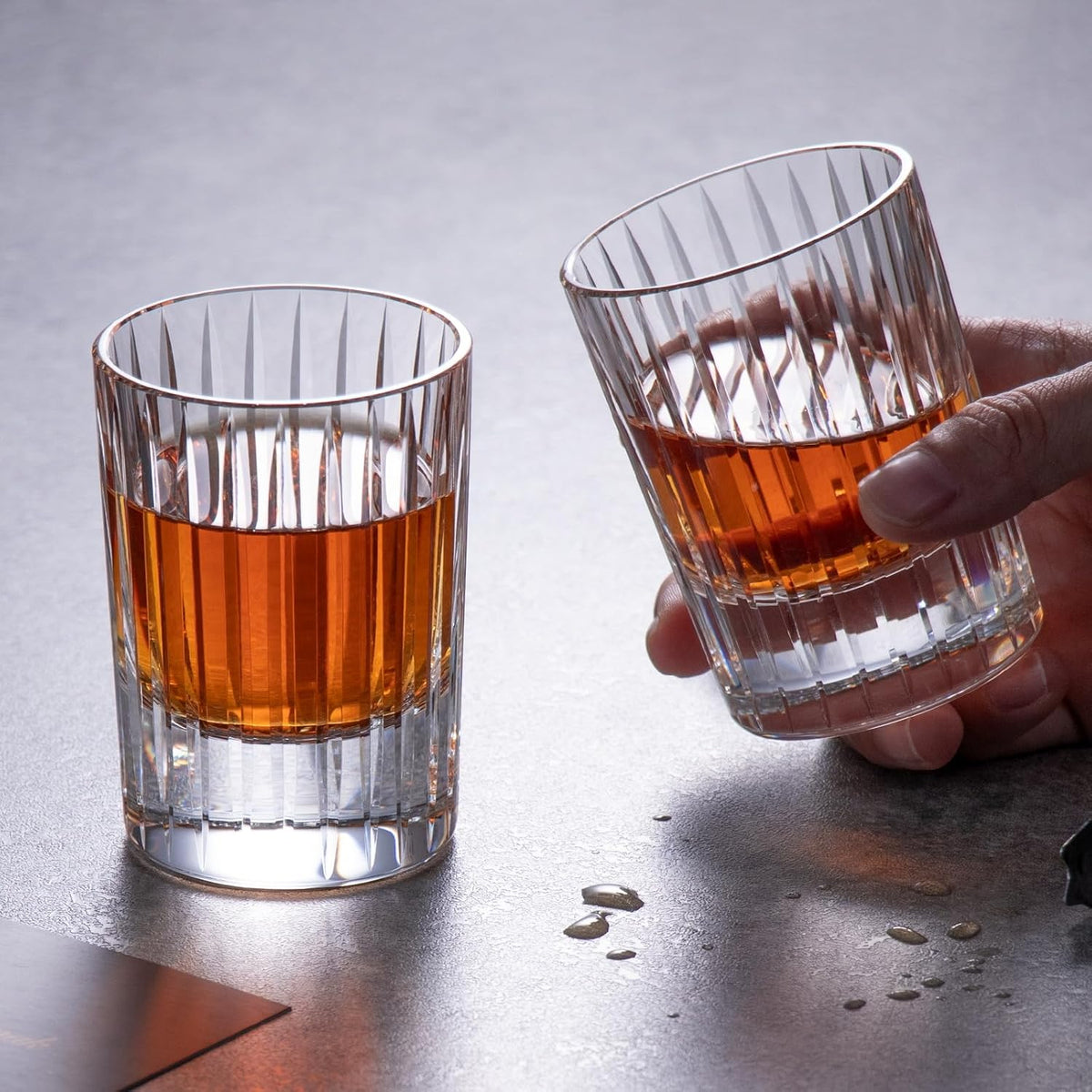 KAMMAK Crystal Whiskey Glasses Set of 2, Handcrafted 3.38oz Liquor Glasses, Luxury Old Fashioned