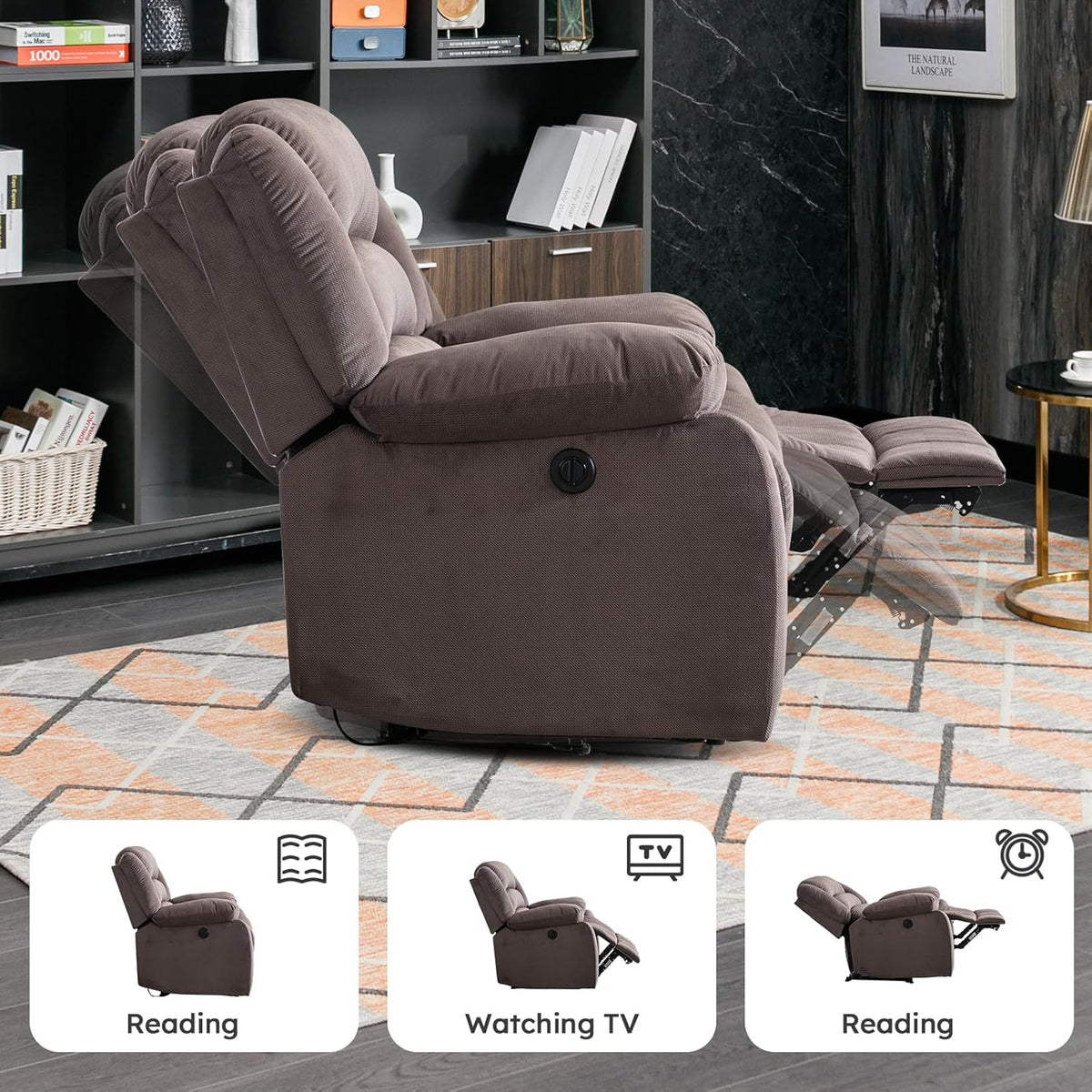EBELLO Classic Power Recliner Chair, Oversized Electric Reclining Chair with Overstuffed Cushion