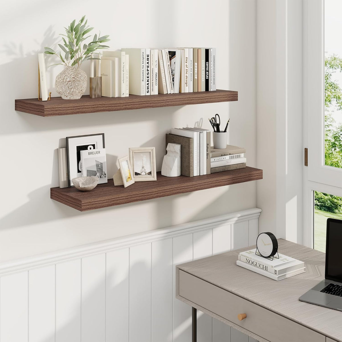 36 Inch Floating Shelves, 9.3 Inch Deep Rustic Wall Shelves - Extra Deeper Wall Mounted Storage