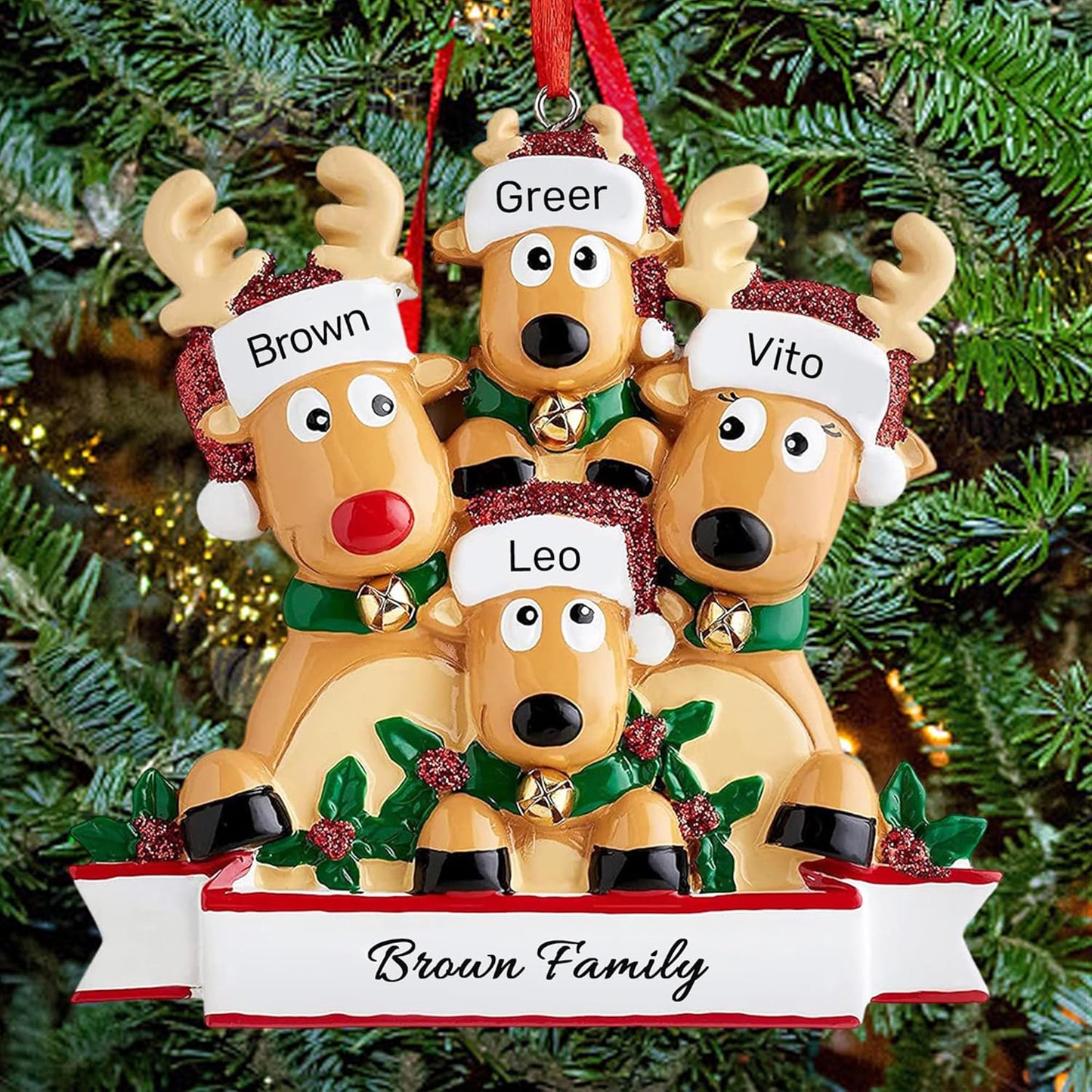 Personalized Christmas Ornaments 2025, Custom Reindeer Family Ornaments for Trees with Names