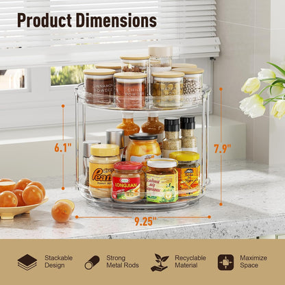 2 Pack 2 Tier Lazy Susan Organizer, 9.25'' Lazy Susan Turntable for Cabinet, Stackable Turntable