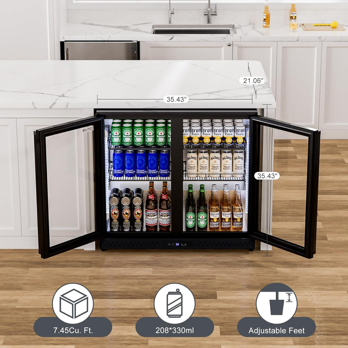 COTLIN 36" W Back Bar Cooler Beer Fridge Undercounter Refrigerator with LOW-E Glass Free Standing