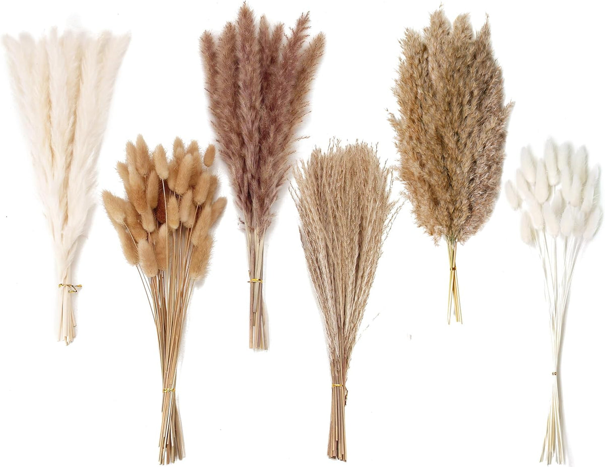 Dried Pampas Grass Decor, 120 PCS Pampas Grass with Bunny Tails Dried Flowers, Reed Grass Bouquet