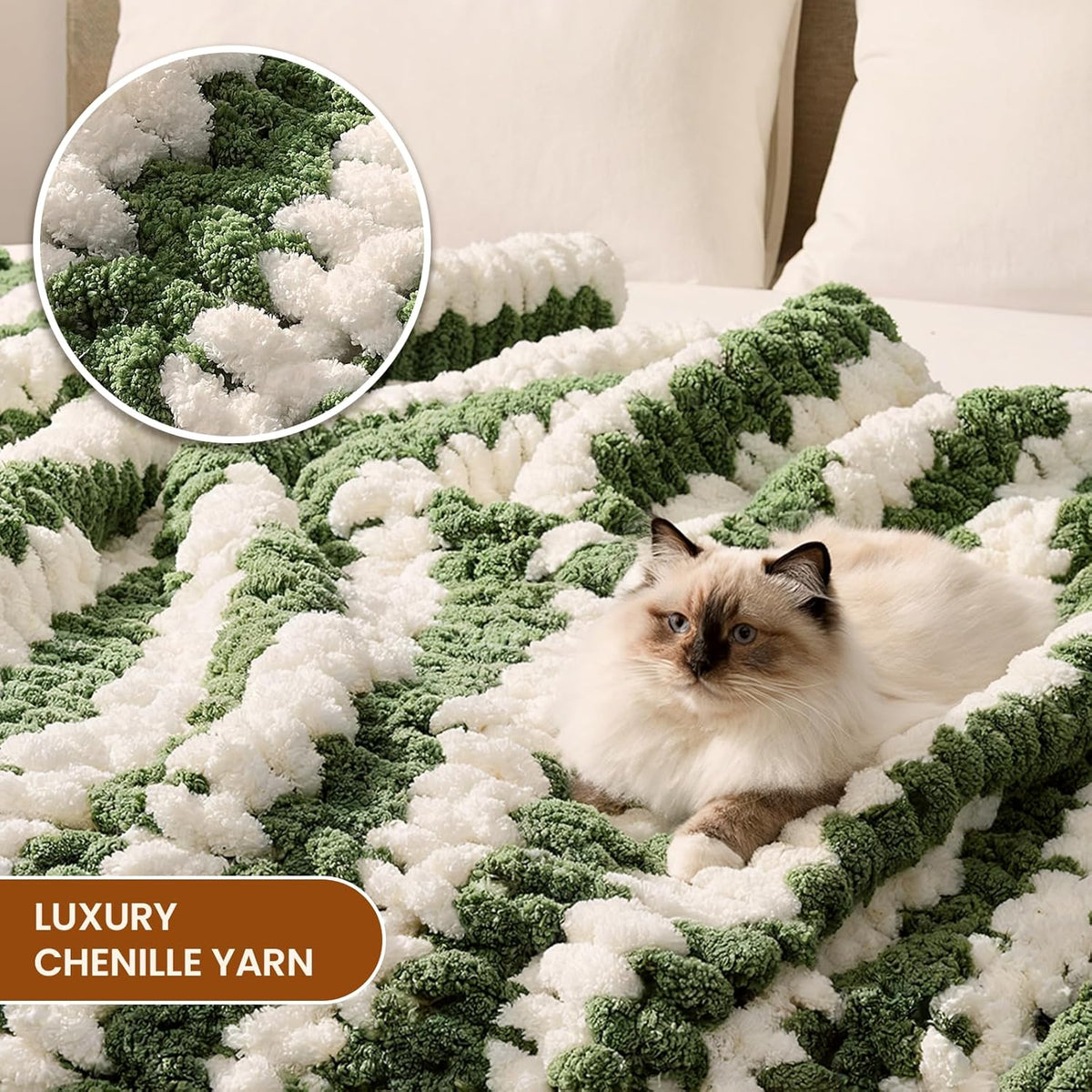 L'AGRATY Chunky Knit Blanket Throw: 60''x80'' Chenille Chunky Knitted Throw Blankets for Twin Bed