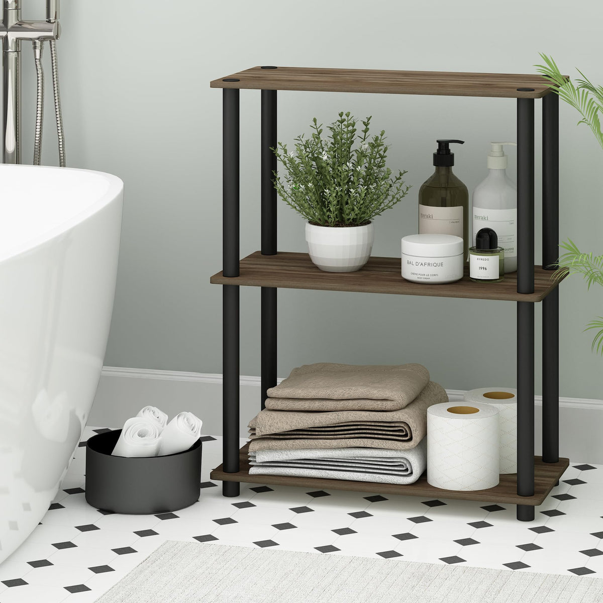 Furinno Turn-N-Tube Storage Shelves, 3-Tier Book Shelf, Corner Shelf, Toolless Open Shelves, for