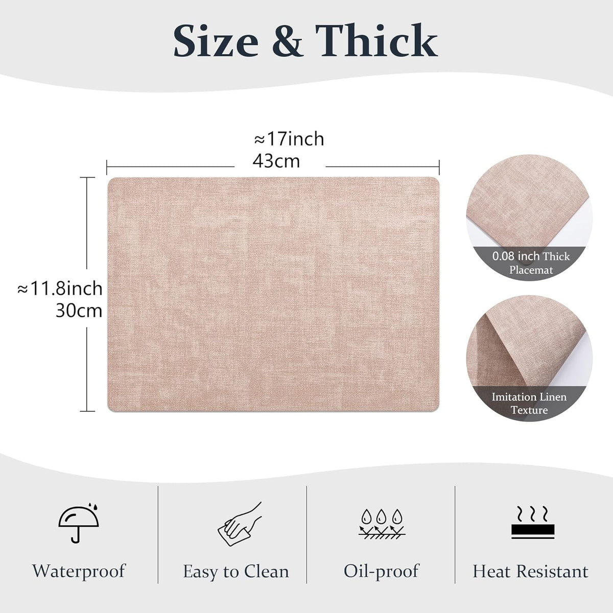 FROMHEART Faux Leather Placemats Set of 6–Waterproof,Heat/Oil Stain-Resistant PU Table