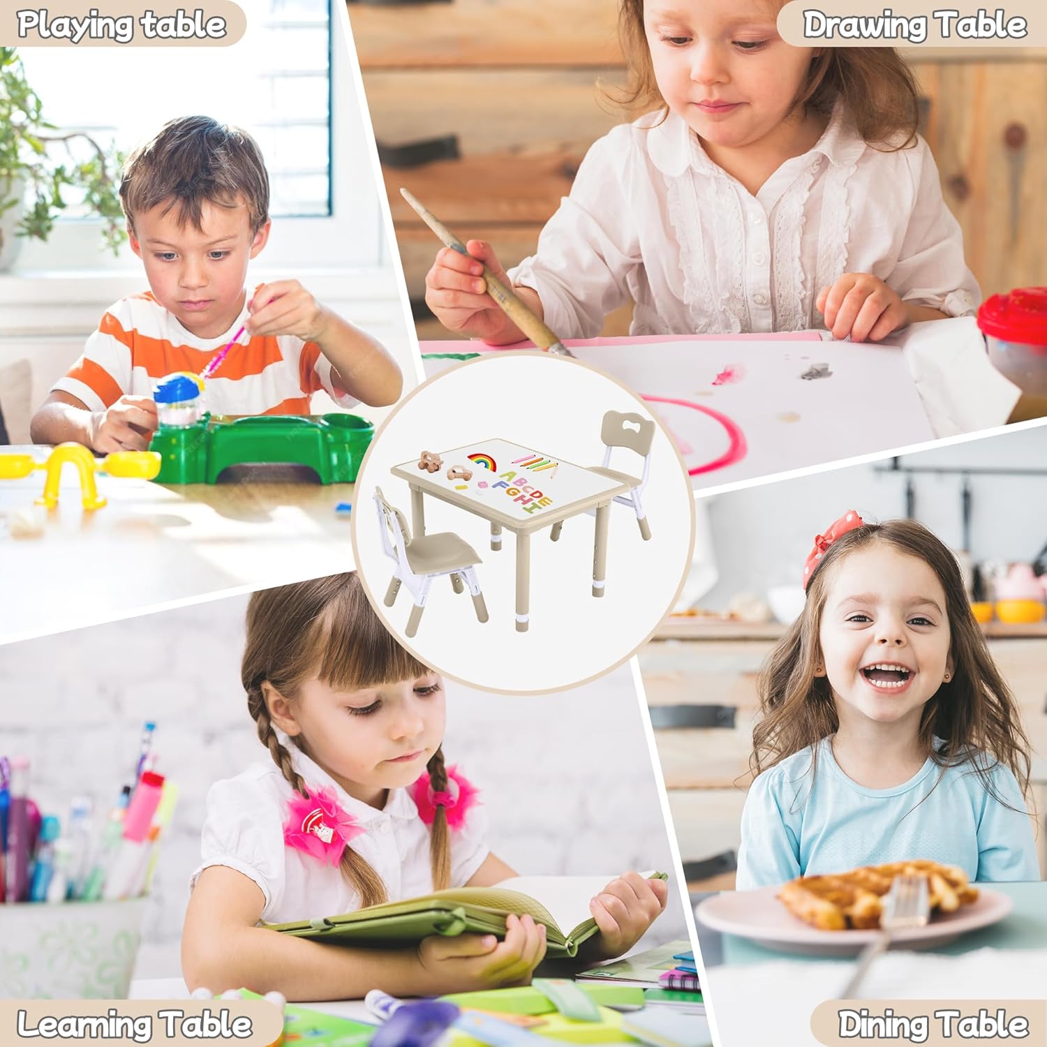 Toddler Table and Chair Set, Height Adjustable-Upgrade Kids Table and 2 Chairs for Ages 3-8