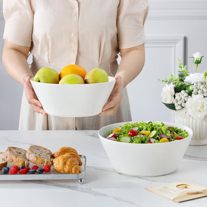 MALACASA Serving Bowls, 105 OZ Large Salad Bowls Set of 2, Porcelain White Bowls for Kitchen, Large