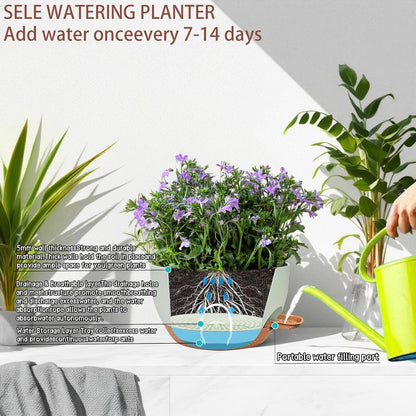 2 Pack 12 Inch Large Hanging Planters with Chains Self Watering Green Brown Plastic Hanging Pots
