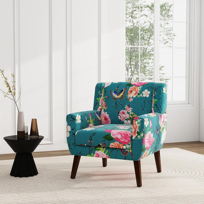 UIXE Floral Accent Chair, Modern Upholstered Armchair in Fabric for Living Room, Comfy Club Arm