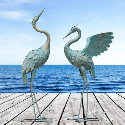 33-37 Inch Metal Crane Garden Statue Décor, Bird Garden Sculpture & Statues, Outdoor Decoration for
