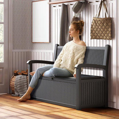 70 Gallon Deck Bench with Storage,Outdoor Storage Box Bench Waterproof&Lockable, Resin Patio