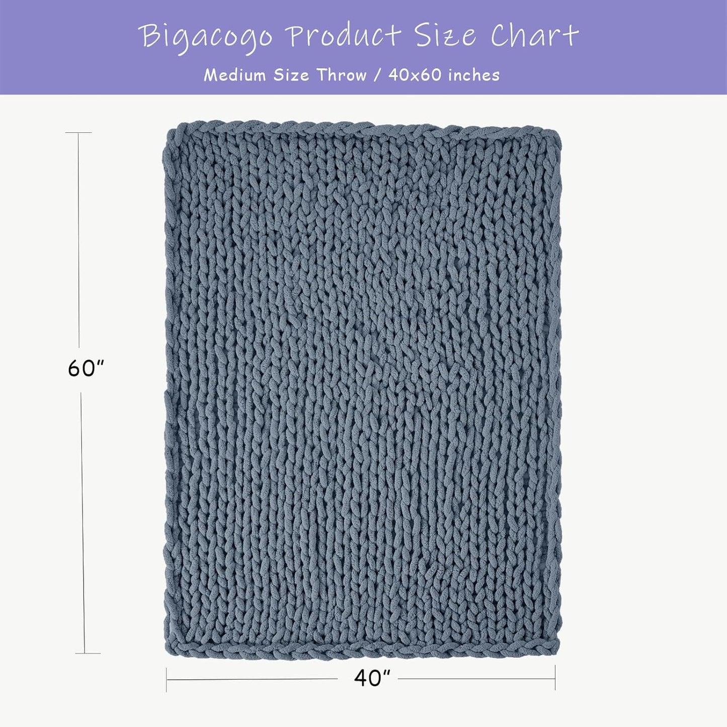 Bigacogo Chunky Knit Throw Blanket for Couch, 40x60 inches, 100% Hand Knitted with Thick Jumbo