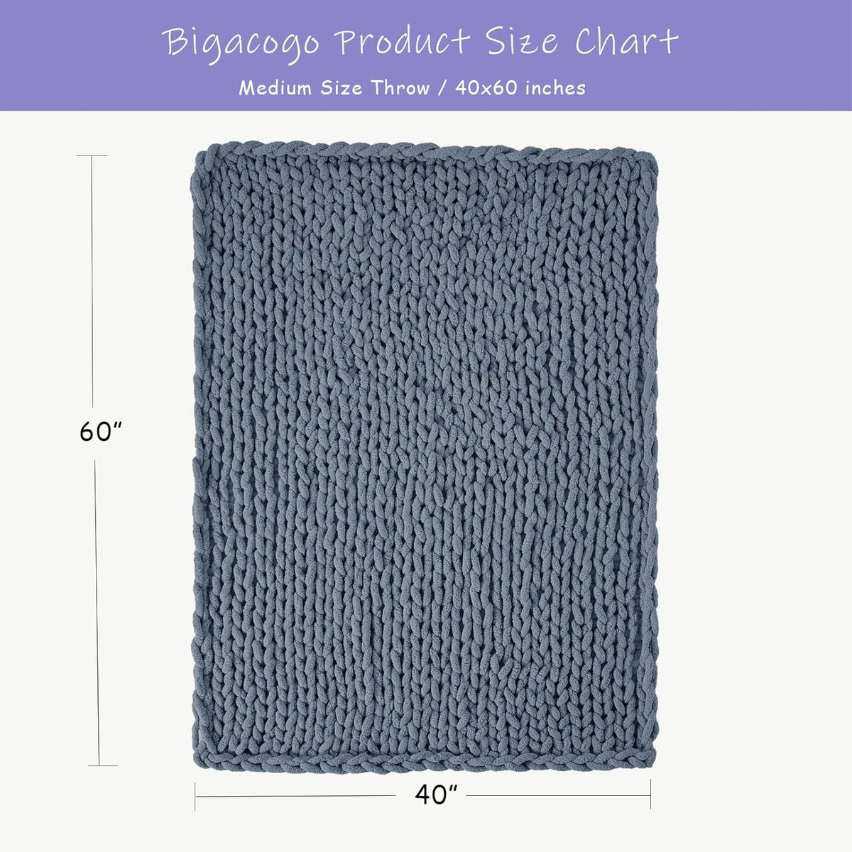Bigacogo Chunky Knit Throw Blanket for Couch, 40x60 inches, 100% Hand Knitted with Thick Jumbo