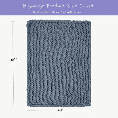 Bigacogo Chunky Knit Throw Blanket for Couch, 40x60 inches, 100% Hand Knitted with Thick Jumbo
