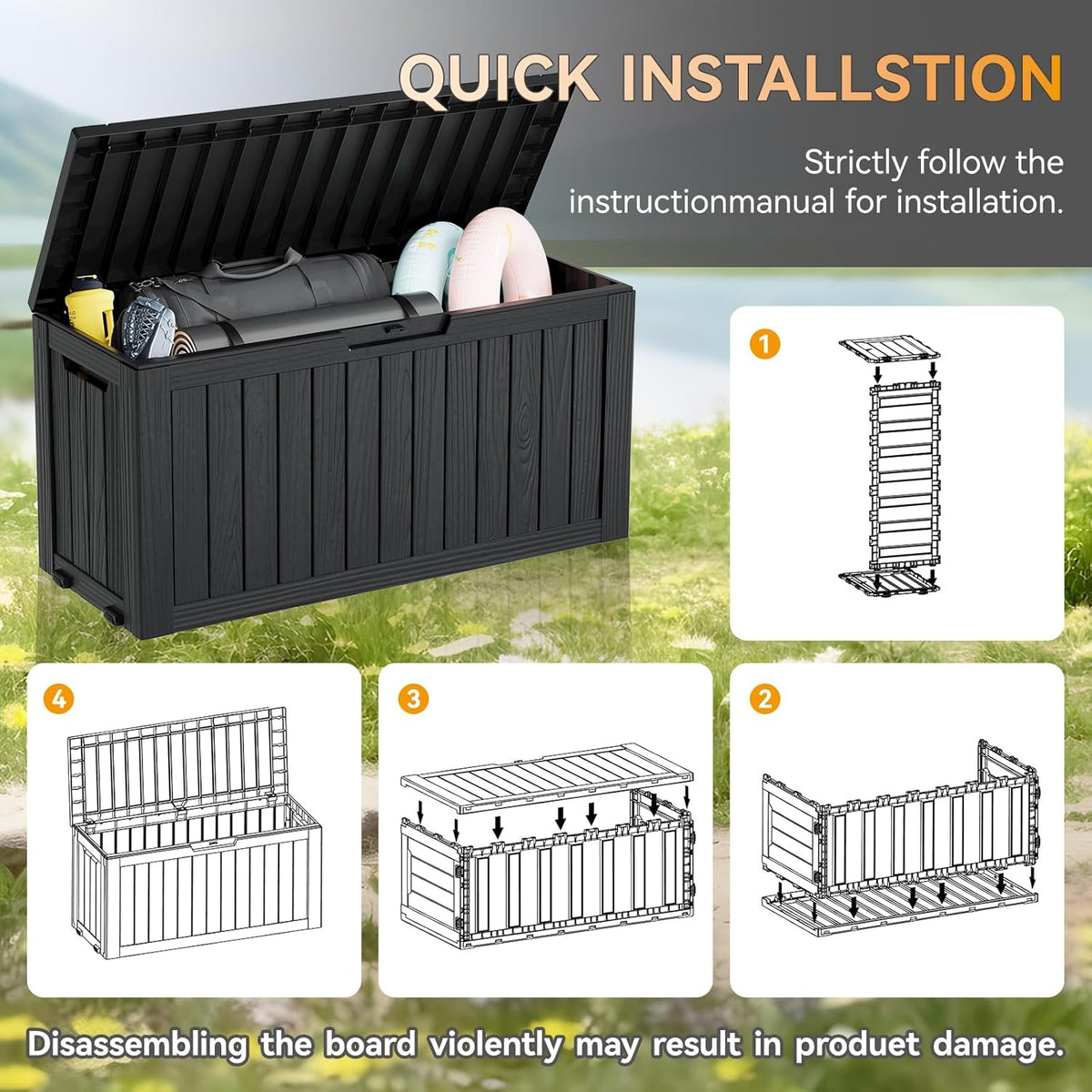 KAMABOKO Deck Box, 75 Gallon Resin Indoor and Outdoor Storage Boxes Waterproof for Garden Tools