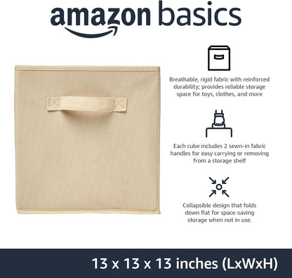 Amazon Basics Collapsible Fabric Storage Cube Bins Organizer with Handles, Sturdy, Beige