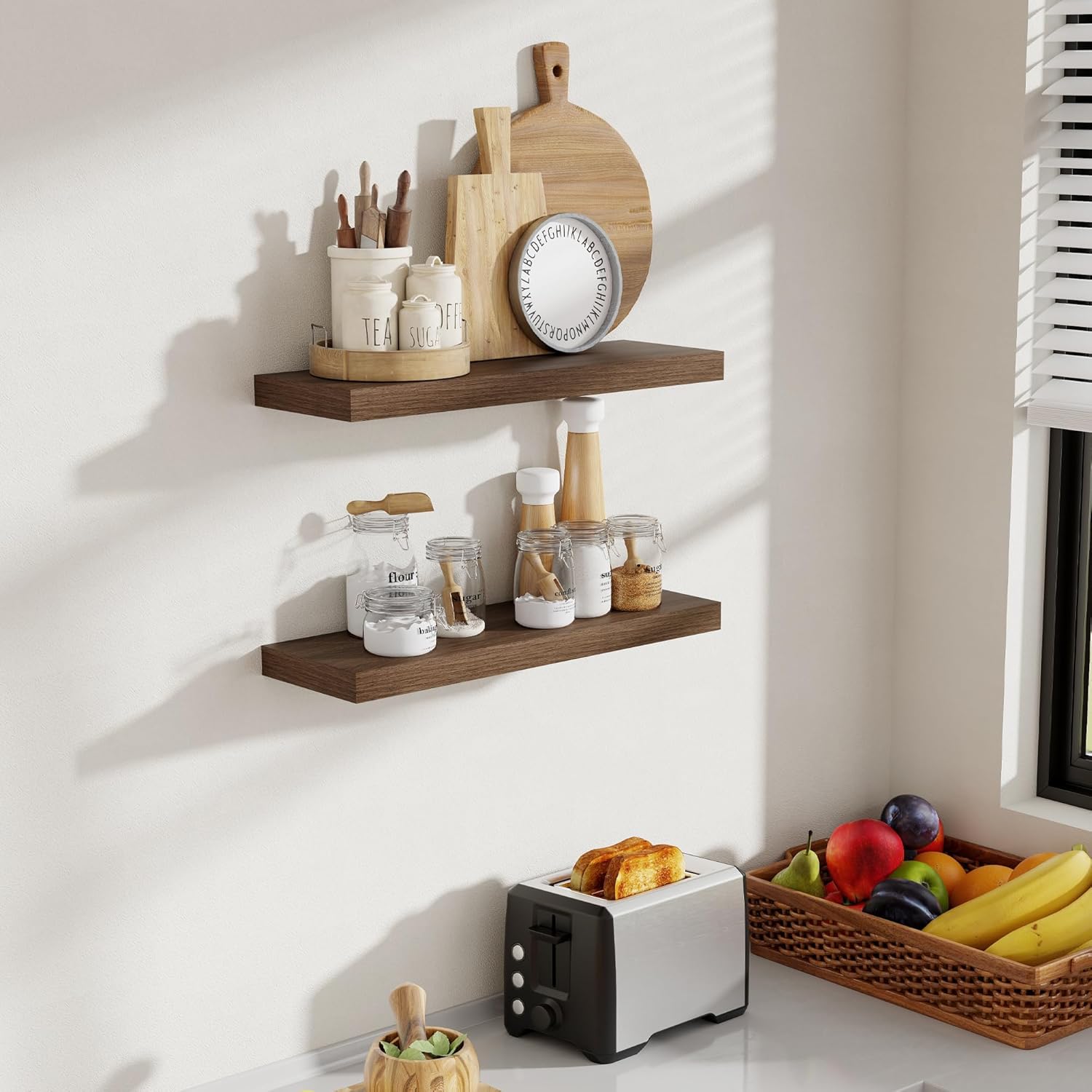 24 Inch Floating Shelves, 8 Inch Deep Floating Shelves for Wall, Hanging Shelf with Invisible