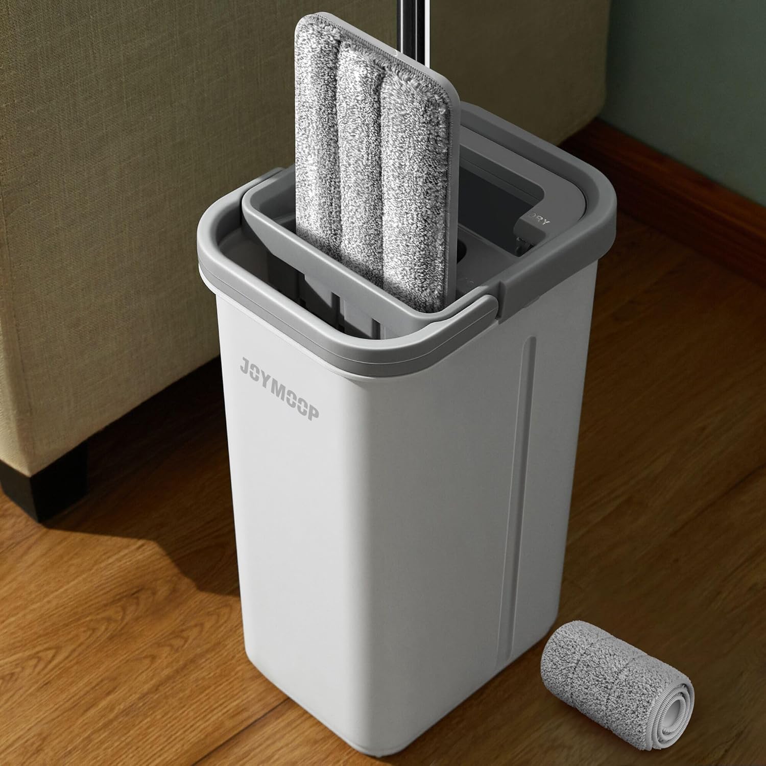 JOYMOOP Easy Clean and Self-Squeezing Microfiber Flat Mop and Bucket System, Mops for Floor