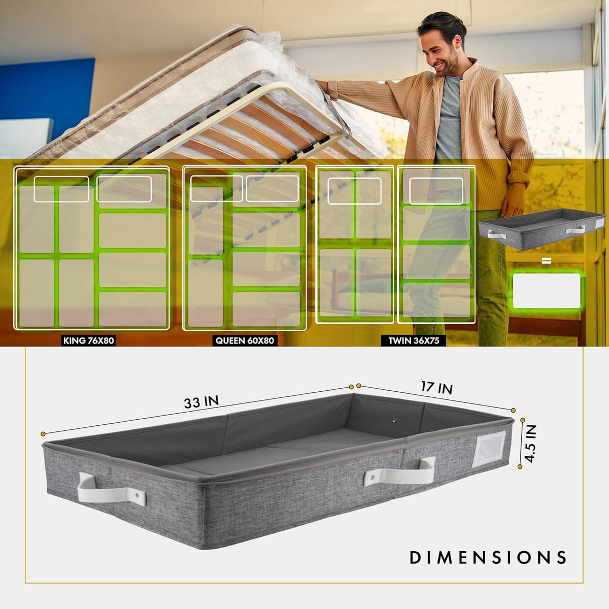 HOMELUX THEORY 2pc Low Profile Under Bed Storage Containers, Thin Under Couch Storage Organizer