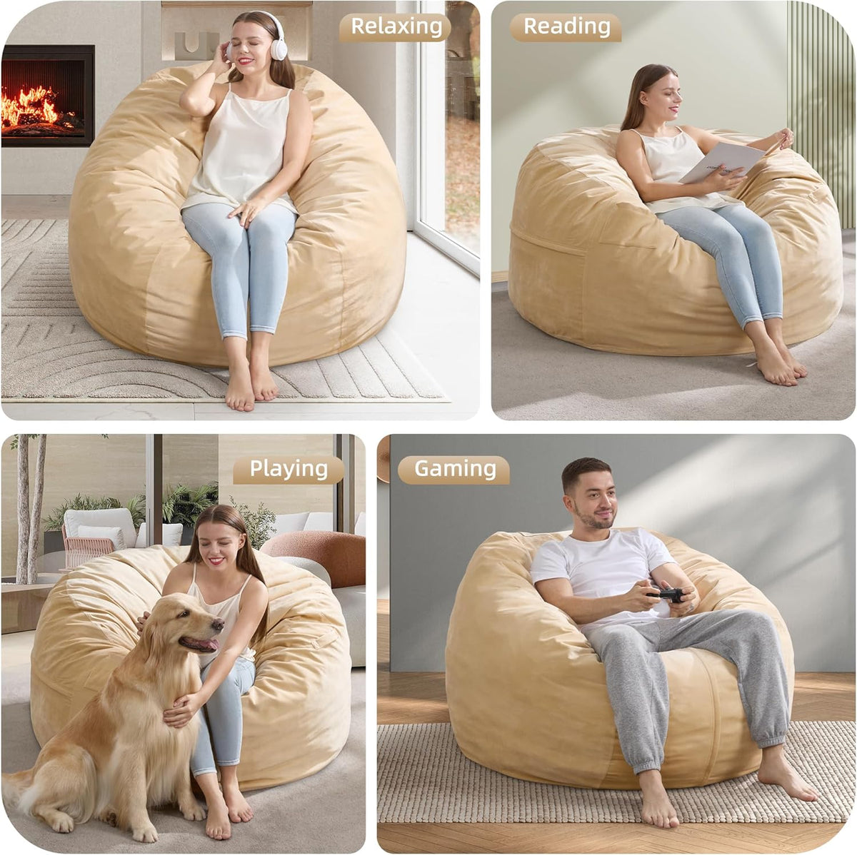 Hobestluk 4FT Bean Bag Chair Giant Bean Bag Chairs for Adults Large Bean Chairs with Removable