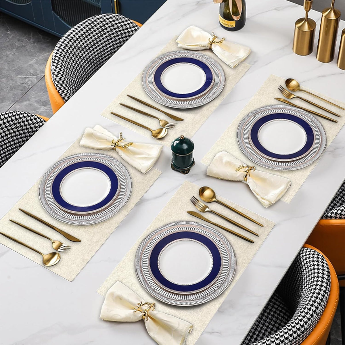 SUEH DESIGN Faux Leather Placemats Set of 6, Wipeable Place Mats Heat Resistant Table Mats