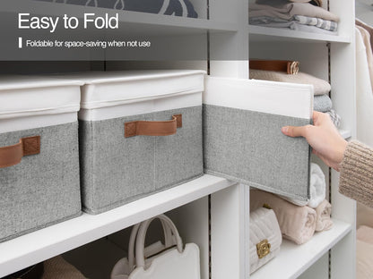 StorageWorks Large Storage Bins with Lids, Decorative Storage Boxes with Lid and PU Handles