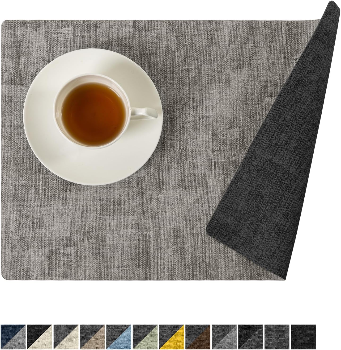 Romanstile Reversible Vinyl Placemats Set of 6, Faux Leather 100% Waterproof Oil-proof Wipeable
