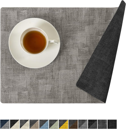 Romanstile Reversible Vinyl Placemats Set of 4, Faux Leather 100% Waterproof Oil-proof Wipeable