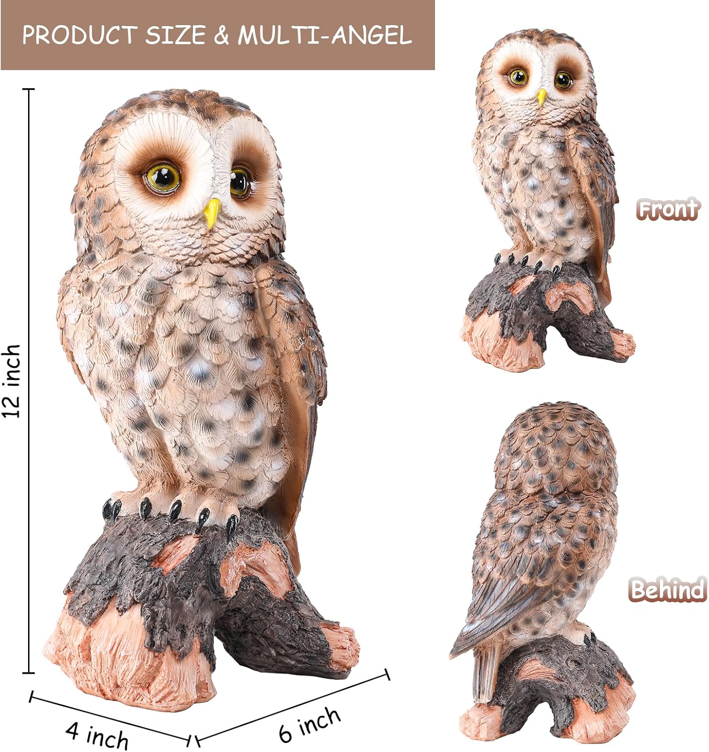 WONDER GARDEN Owl Statue Decor, Outdoor Resin Owl Figurine Sculpture for Home Porch Patio Lawn Yard