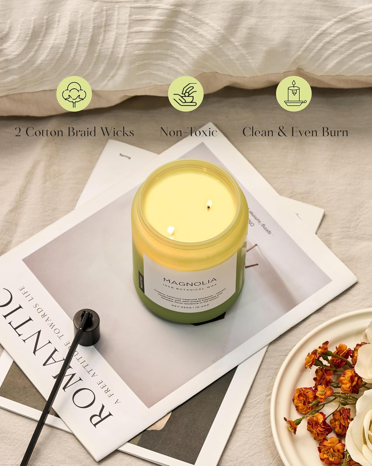 M&SENSE Magnolia Jasmine Romantic Scented Candle, 19.4oz 110 Hours Long Lasting Clean Non Toxic All
