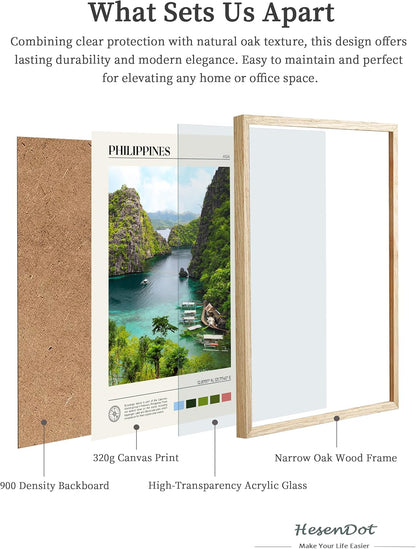 HesenDot Natural OAK Wood Framed Philippines Natural Scenery Wall Art,12x16in Busuanga Island
