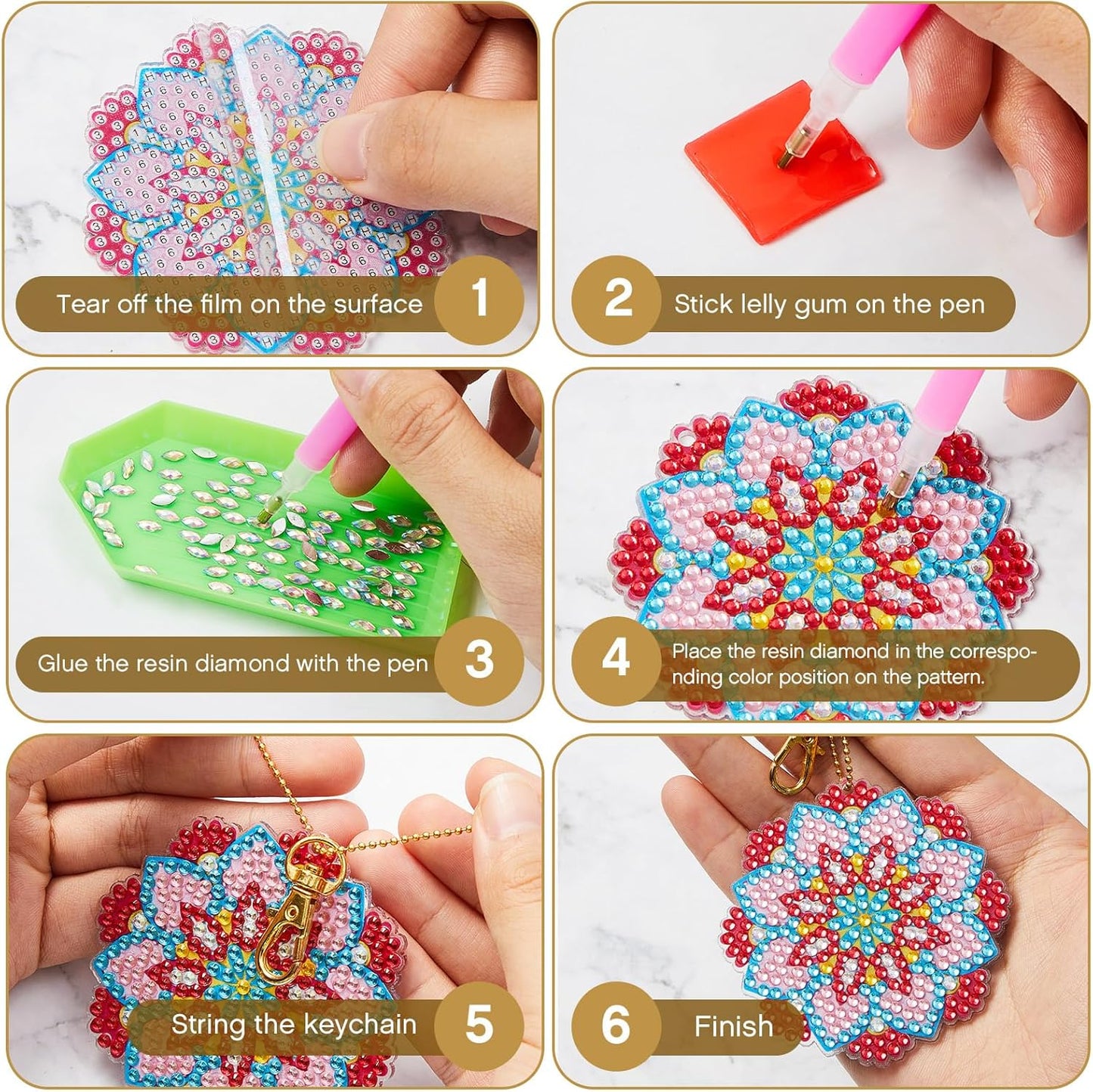 Henoyso 20 Pcs Diamond Art Painting Keychains Kits for Adults 5d Double Sided Cross Shaped Diamond