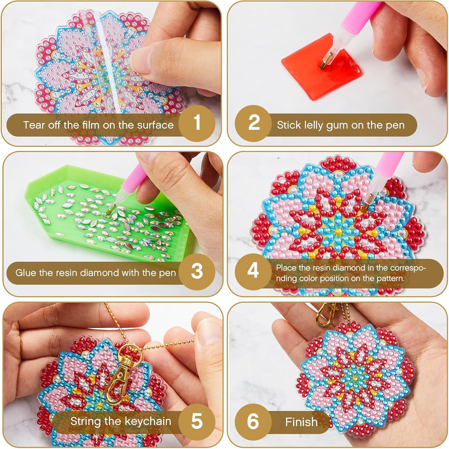 Henoyso 20 Pcs Diamond Art Painting Keychains Kits for Adults 5d Double Sided Cross Shaped Diamond