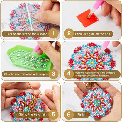Henoyso 20 Pcs Diamond Art Painting Keychains Kits for Adults 5d Double Sided Cross Shaped Diamond
