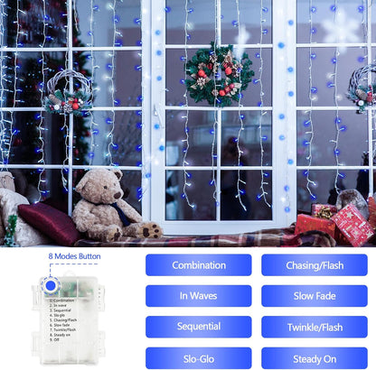 2 Pack String Lights Battery Operated with Timer, 66FT 200 LED Waterproof Battery Twinkle Lights, 8