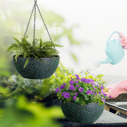 13inch Large Hanging Planters Pots for Outdoor Indoor Plants with Drainage Holes and Chain, 2pack