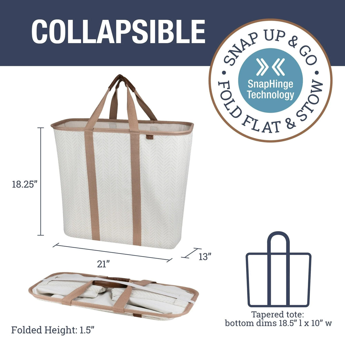 CleverMade Collapsible Laundry Caddy LUXE, 64L Pop-Up Hamper, 2 Pack, Cream
